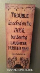 This hangs in our guest bathroom. Gotta love Mr. Franklin!